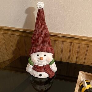 Charming Snowman with Red Knit Hat and Scarf